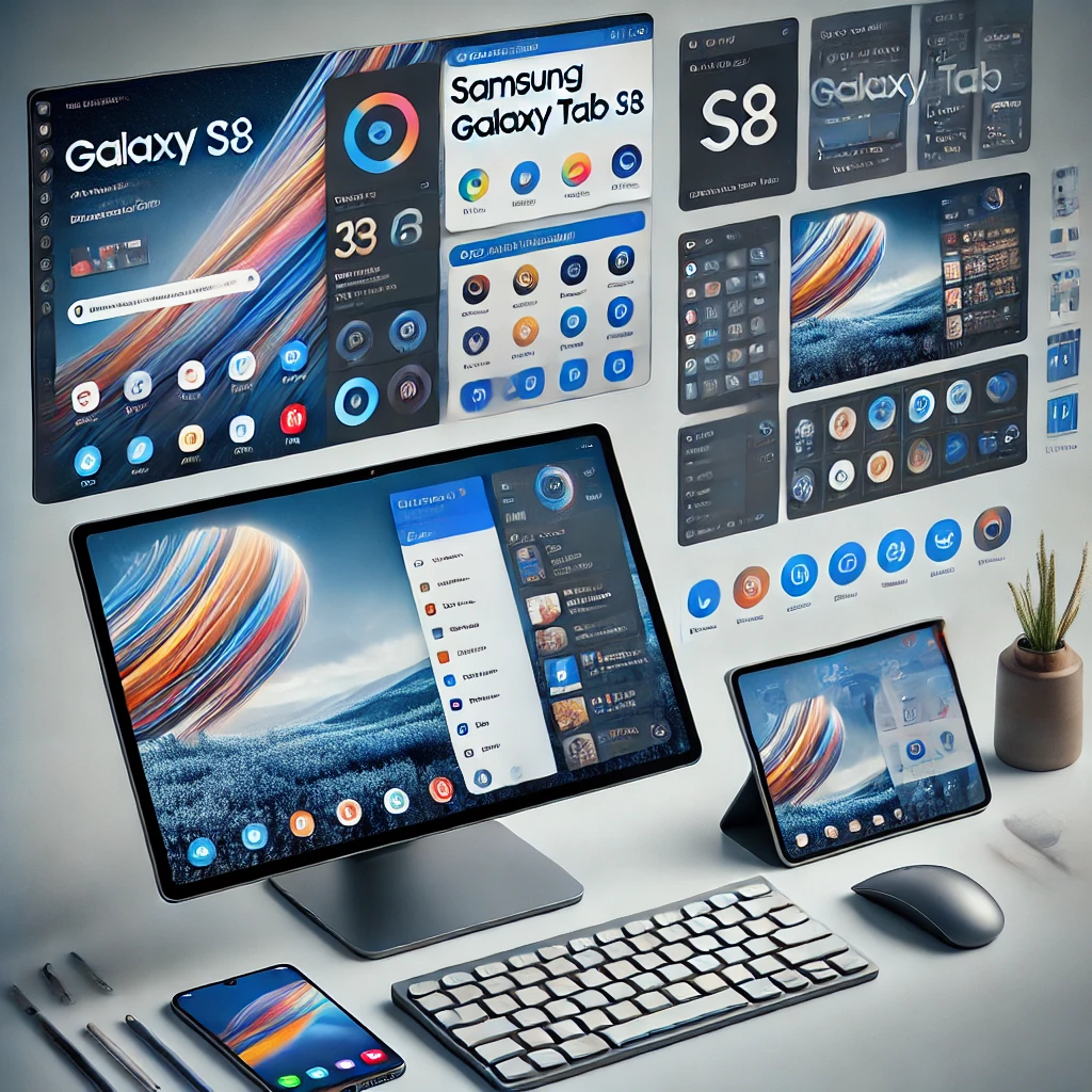 Here is the image showcasing the software interface and multitasking capabilities of the Samsung Galaxy Tab S8.