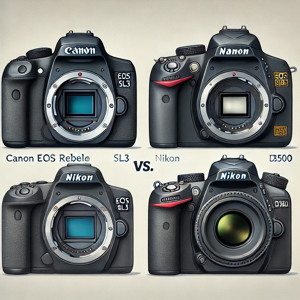 Here is the side-by-side image of the Canon EOS Rebel SL3 and Nikon D3500